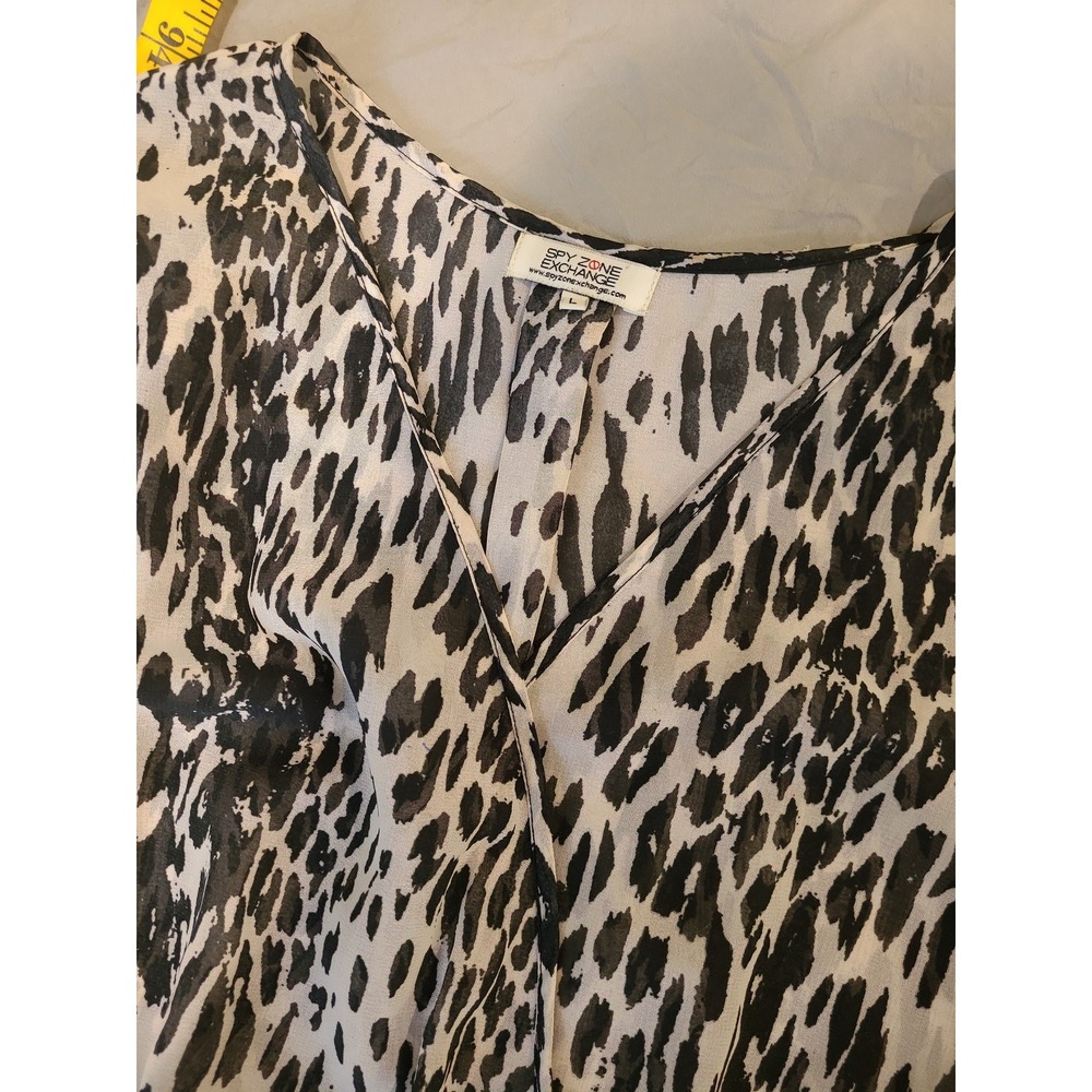 Spy Zone Exchange Women's SZ LG  Maxi Dress  flowy animal/ floral print tie belt - Picture 10 of 12